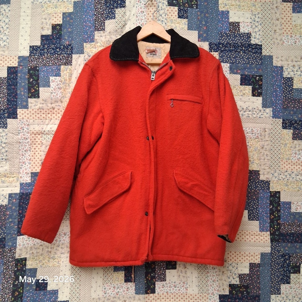 Vtg 70s Hawthorne Montgomery Ward Red Wool Mackinaw Hunting Field Jacket Coat